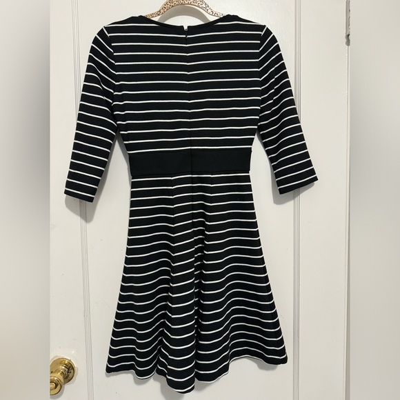 White House Black Market 3/4 Sleeve Black & White Striped Dress - Picture 2 of 3